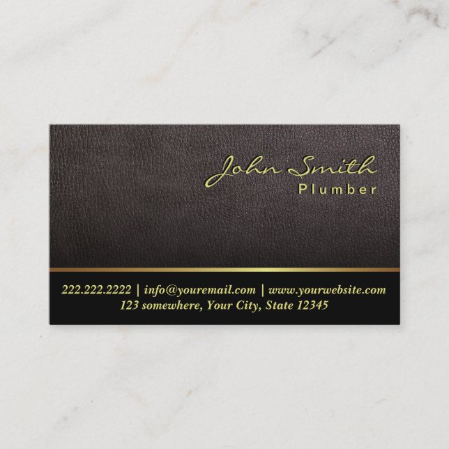 Darker Leather Texture Plumber Business Card (Front)
