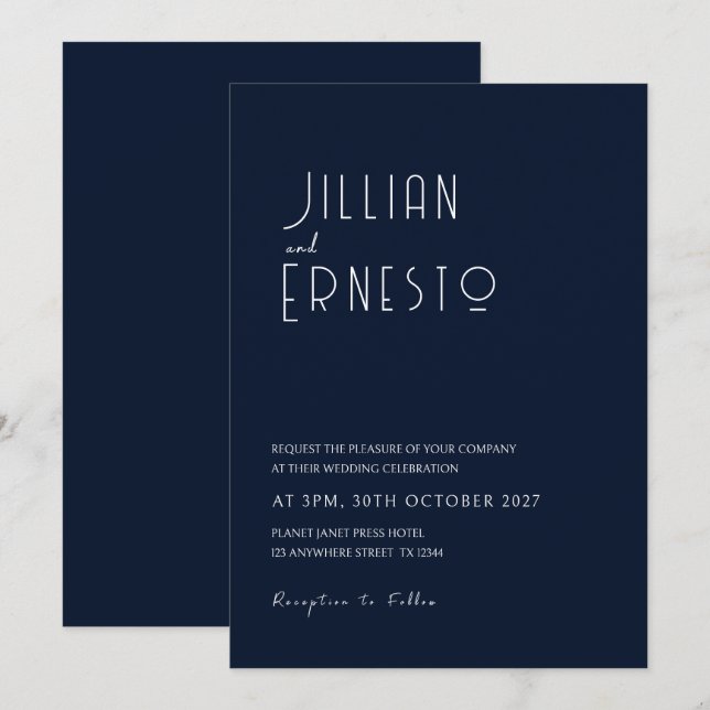 Darkest Blue Solid Wedding || Lily of the Valley Invitation (Front/Back)