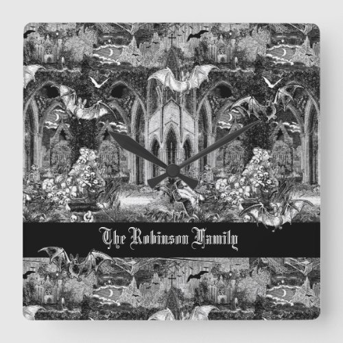 Darkest Gothic Vampires Crypt Graves Bats Goth Bat Square Wall Clock