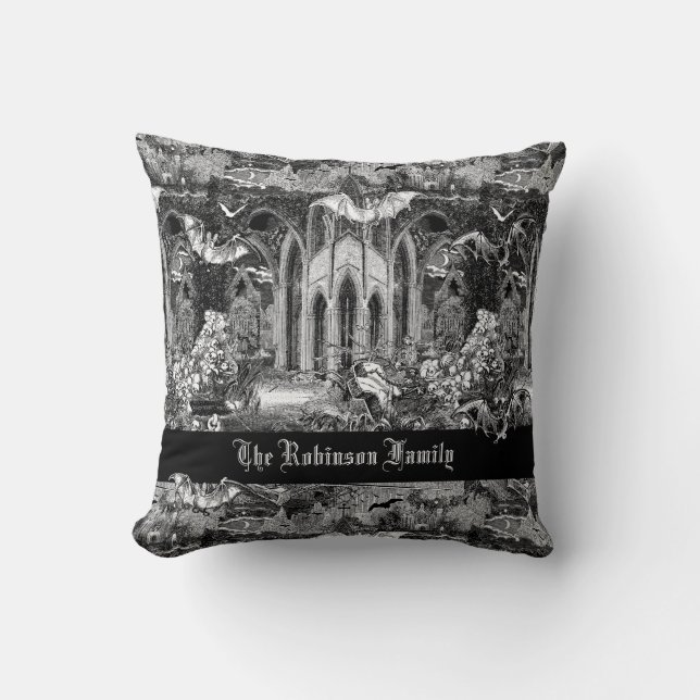 Darkest Gothic Vampires Crypt Graves Bats Goth Bat Throw Pillow (Front)