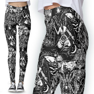Darkest Satanic White Black Devil Baphomet Gothic Leggings