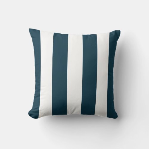 Darkest Teal and White Striped Throw Pillow