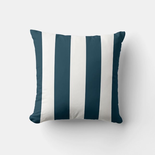 Darkest Teal and White Striped Throw Pillow (Front)