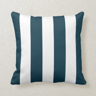 Darkest Teal and White Striped Throw Pillow