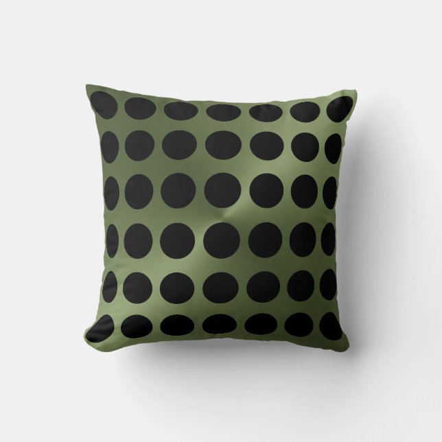 DarkGreen and Black Modern Big Dots Print Throw Pillow (Front)