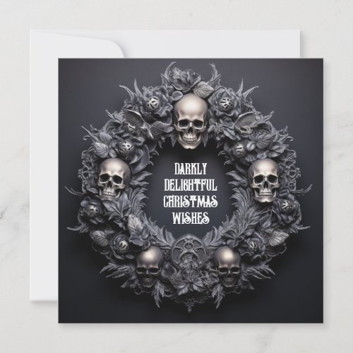Darklu Delightful Goth Skull Wreath Xmash Wishes  Holiday Card