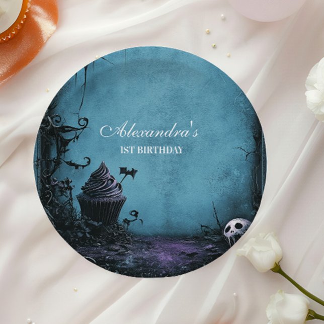 Darkly Elegant Spooky ONE Birthday Paper Plates (Creator Uploaded)