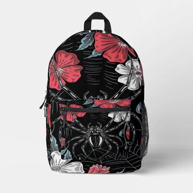 Darkly Romantic Spider Floral Printed Backpack (Front)