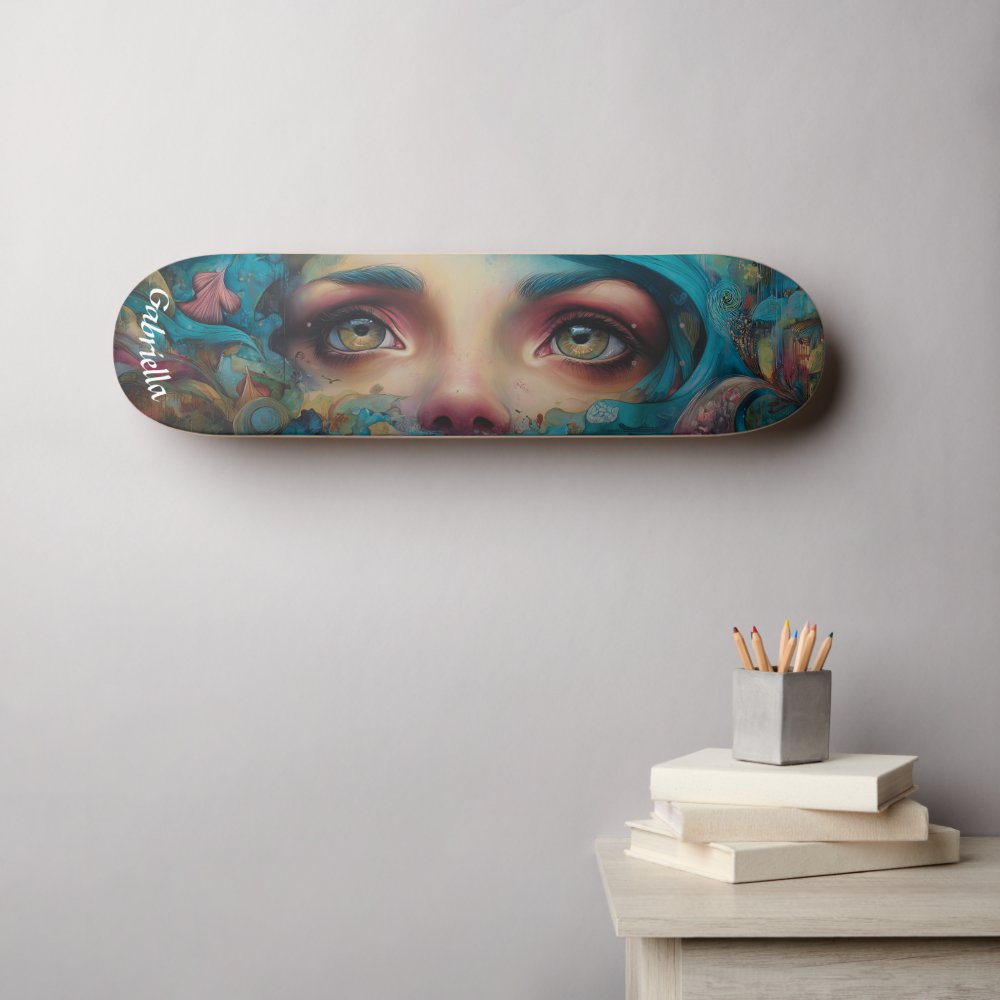 Darkly surreal mermaid face street art airbrush  skateboard