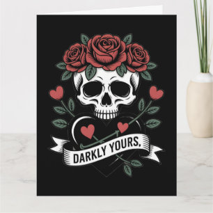 Darkly Yours Graphic: Gothic Skull with Red Roses Card
