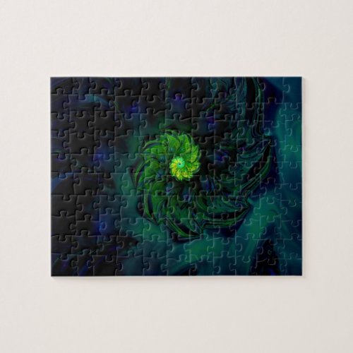 Darkness  Blue and Green Fractal Art Jigsaw Puzzle