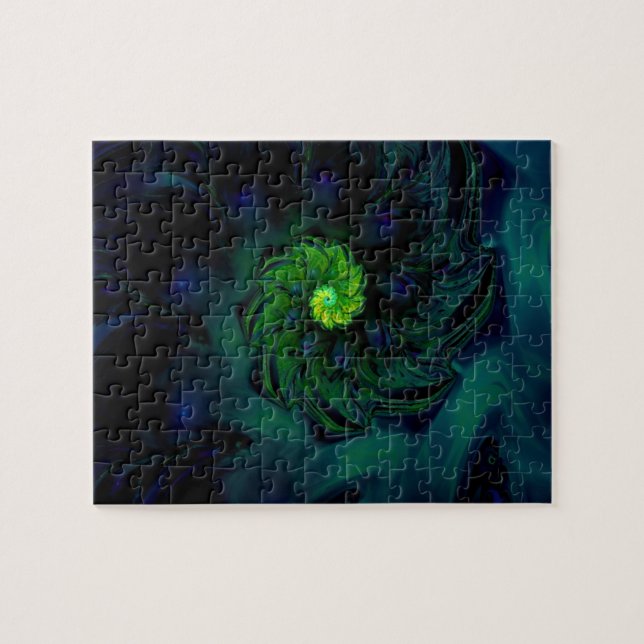 Darkness | Blue and Green Fractal Art Jigsaw Puzzle (Horizontal)