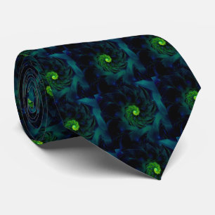 Darkness Blue and Green Fractal Art Neck Tie
