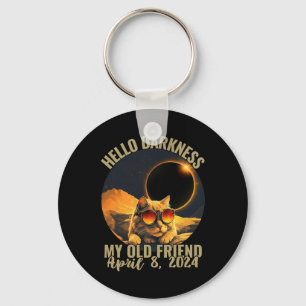 Darkness My Old Friend Cat With Solar Eclipse Gles Keychain