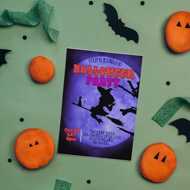 Darknight Halloween party with cute cat withch Invitation (Creator Uploaded)