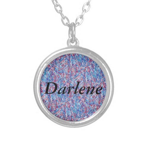 Darlene name with abstract art background silver plated necklace