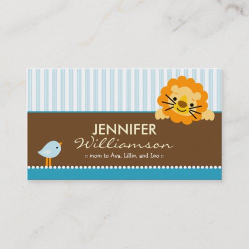 Darling Aqua Lion &amp; Birdie Mommy Calling Card Business Card