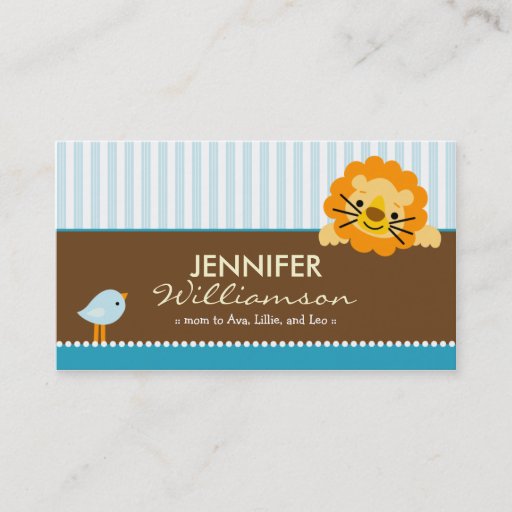 Customizable Darling Aqua Lion &amp; Birdie Mommy Calling Card Business Card