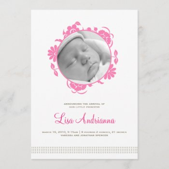 Darling Blooms Birth Announcement In Pink by spinsugar at Zazzle