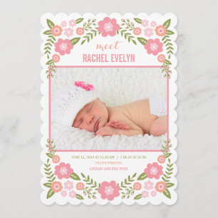 Darling Blooms Birth Announcement - White