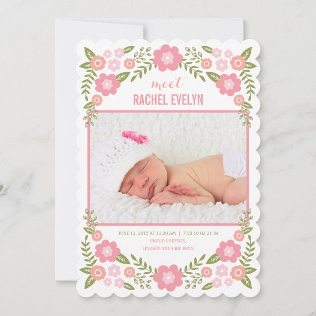 Darling Blooms Birth Announcement - White (Front)