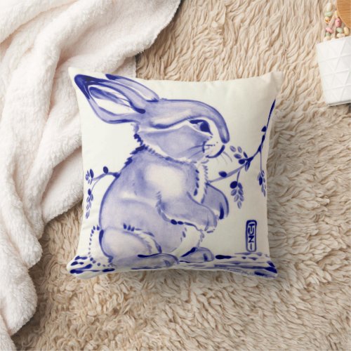 Darling Blue  White Baby Bunny So Cute Throw Pillow