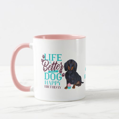 Darling Brown Dachshund Dog Loves MOM Birthday Mug
