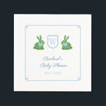 Darling Bunny Monogram Boy Baby Shower Brunch Napkins<br><div class="desc">This classic napkin design features a simple monogram crest flanked on either side by a handpainted topiary rabbit adorned with floppy bow. Watercolor elements were painted by me onto 100% cotton paper and scanned into digital form. The crest shape is by another artist.</div>