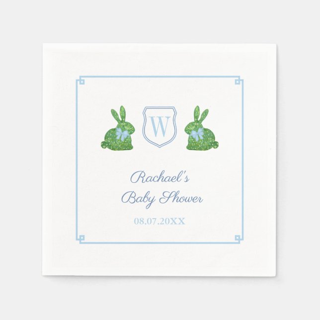 Darling Bunny Monogram Boy Baby Shower Brunch Napkins (Front)