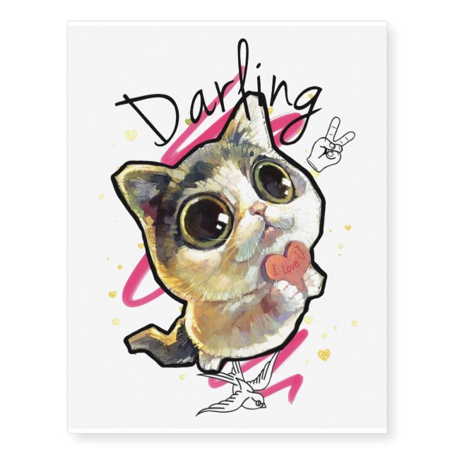 Darling Cat I love you Temporary Tattoos (Front)