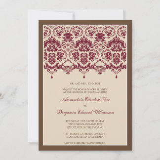 Darling Damask Lace 5x7 Wedding Invitation: berry Invitation