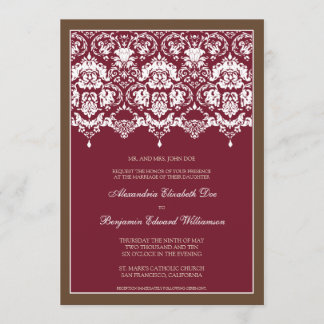 Darling Damask Lace 5x7 Wedding Invitation: berry Invitation