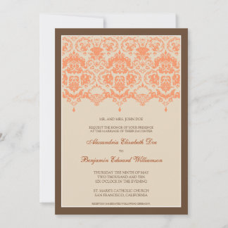 Darling Damask Lace 5x7 Wedding Invitation: coral Invitation