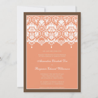 Darling Damask Lace 5x7 Wedding Invitation: coral Invitation