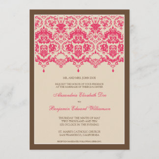 Darling Damask Lace 5x7 Wedding Invitation: pink Invitation