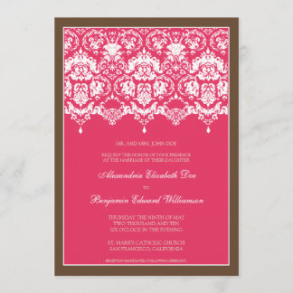 Darling Damask Lace 5x7 Wedding Invitation: pink Invitation