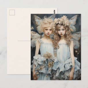Darling Fairies Blue Satin Dress Pretty Wings Postcard