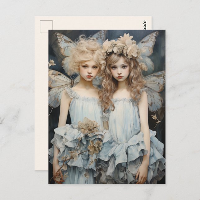 Darling Fairies Blue Satin Dress Pretty Wings  Postcard (Front/Back)