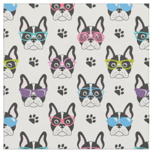 Darling Frenchies with Glasses Fabric