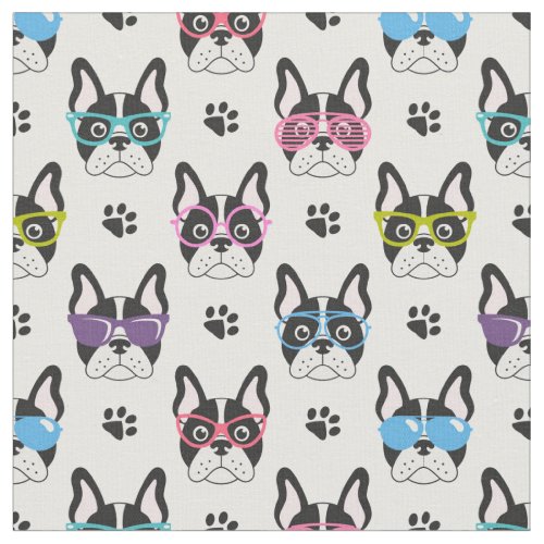 Darling Frenchies with Glasses Fabric