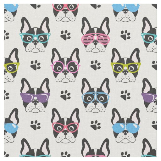Darling Frenchies with Glasses Fabric