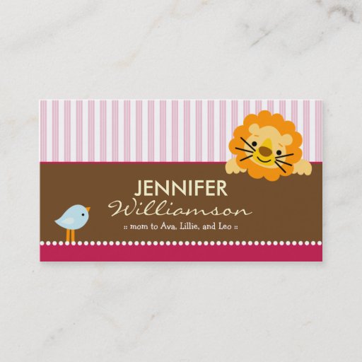 Customizable Darling Fuschia Lion &amp; Birdie Mommy Calling Card Business Card