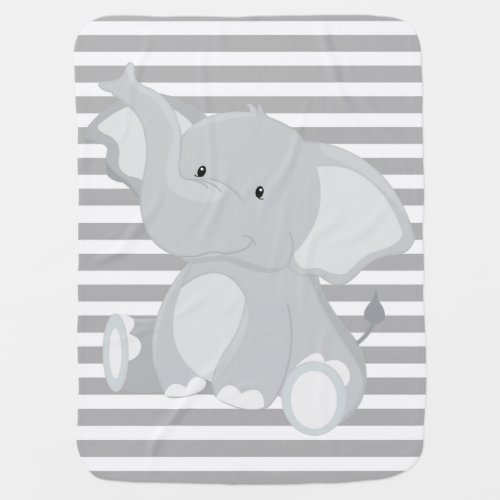 Darling Gray Elephant on stripes Baby Blanket