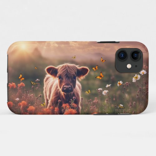 Darling Highland Cow with Butterflies Beautiful iPhone 11 Case