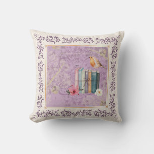 Darling Lilac Vintage Vibes Cottage Books Throw Pillow