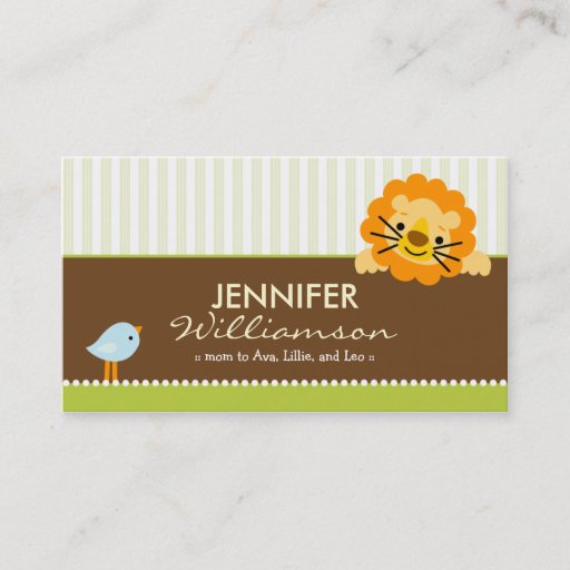 Customizable Darling Lime Lion &amp; Birdie Mommy Calling Card Business Card Templates