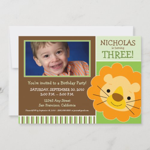Darling Lion Boys Birthday Party Invite (lime)
