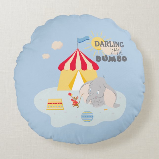 Darling Little Dumbo & Timothy Round Pillow (Front)