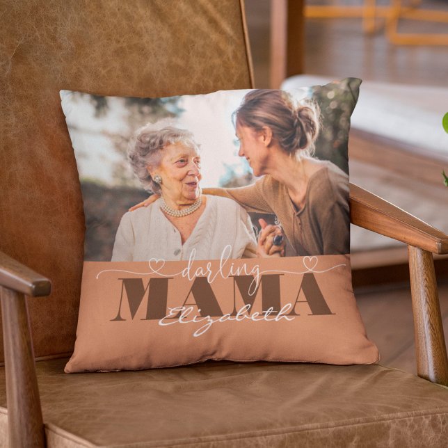 Darling Mama Photo Gift for Mom Throw Pillow (Creator Uploaded)