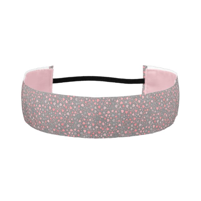 Darling Mini Heart Pattern Pink/Gray Pastel Shades Athletic Headband (Front)